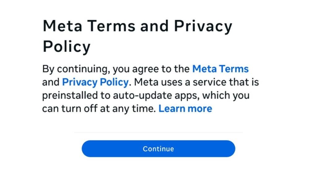 Meta Terms and Privacy Policy page