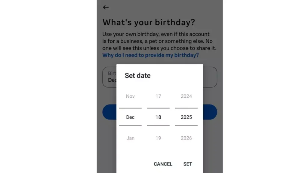 instagram-account-creation date of birth
