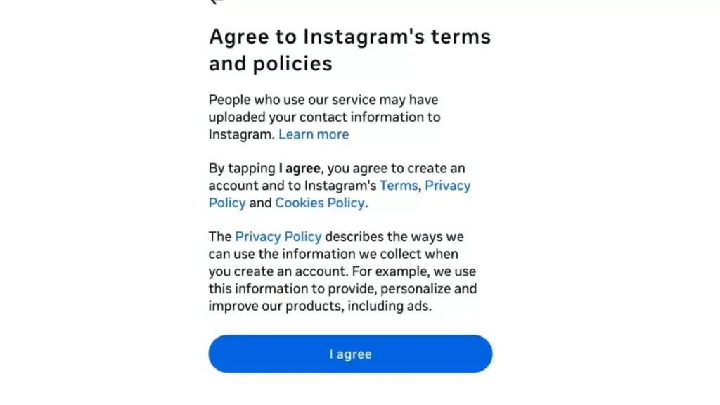 Agree To Instagram Terms and Policy